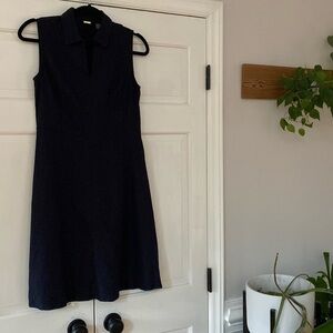 T Tahari‎ Sleeveless Collared Linen Dress Lightweight Navy Blue Size 4 Blend
